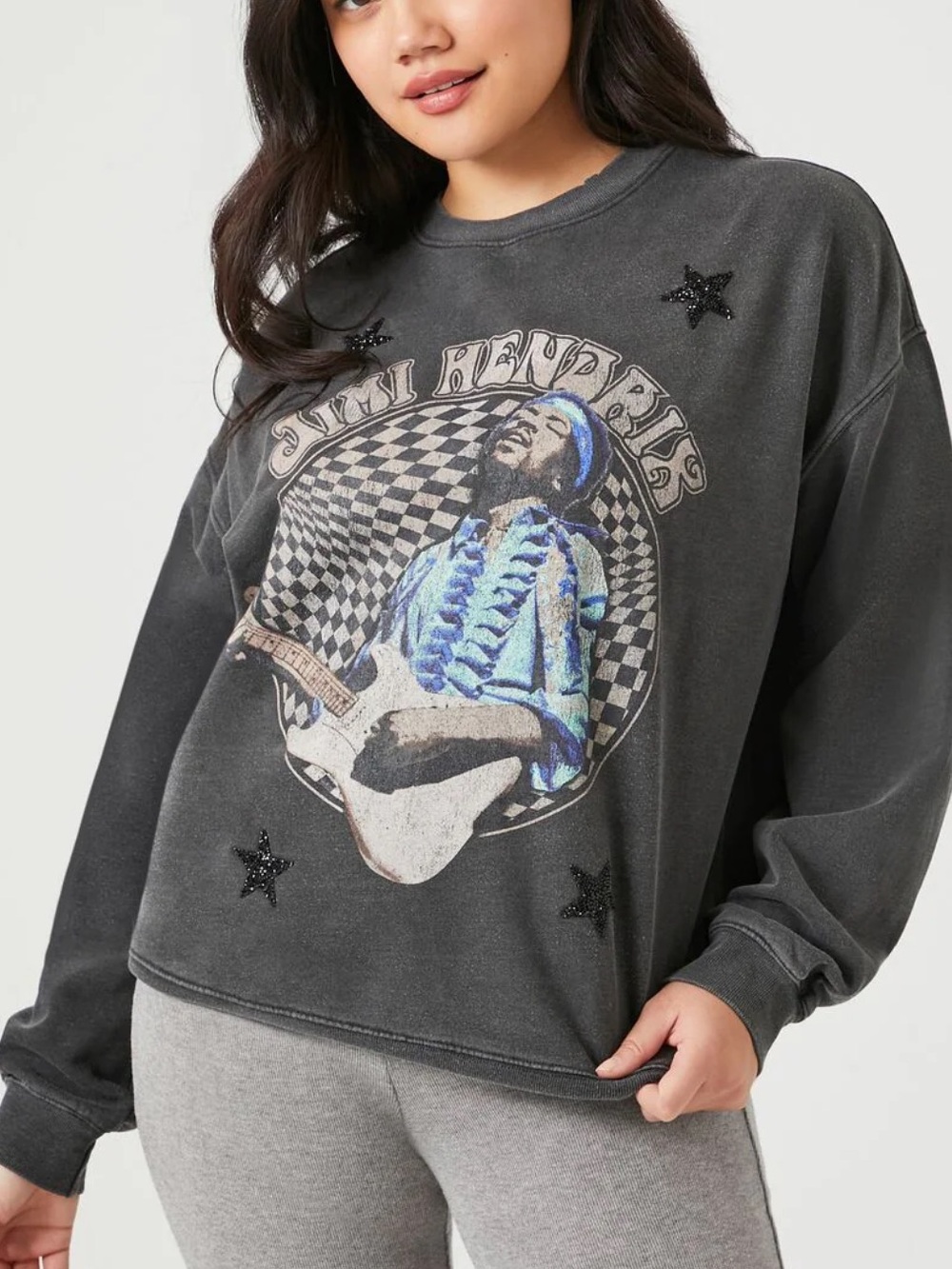 NWT Jimi Hendrix Graphic Pullover Sweatshirt - Charcoal with Blue Accents
